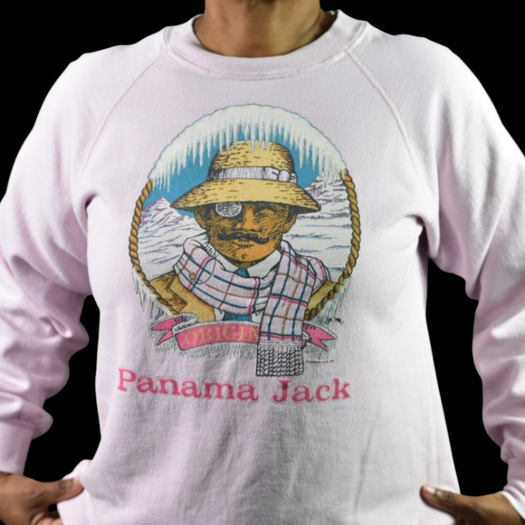 Vintage Panama Jack Original Graphic Sweatshirt Pink 80s Crewneck Pastel Medium - Picture 10 of 14